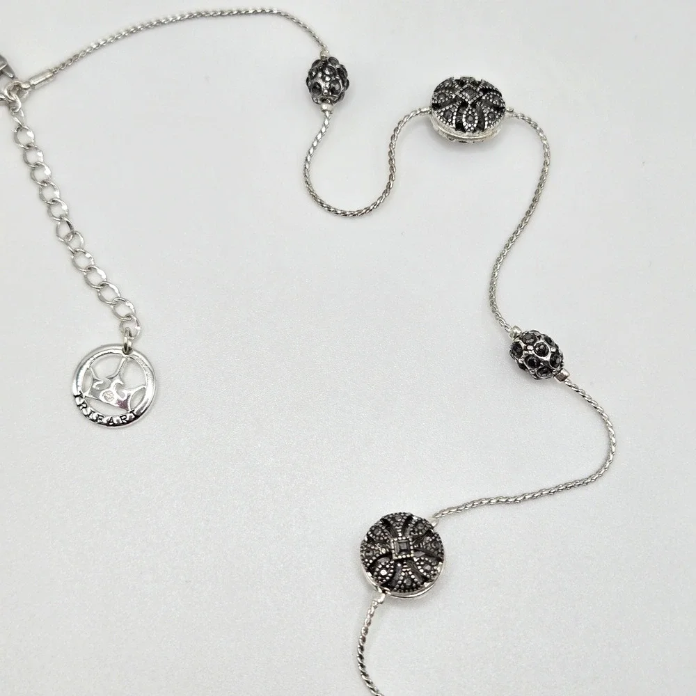 Vintage Trifari Necklace Silvertone Medallion Charm Long Chain Classic Retro 30